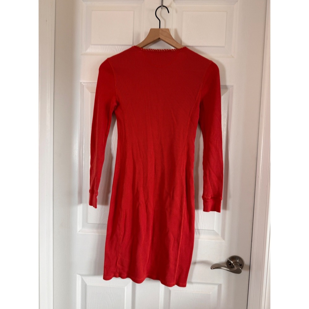 Lauren Ralph Lauren Henley Dress Womens XS Orange Cotton Thermal Knit Mini - Picture 2 of 6